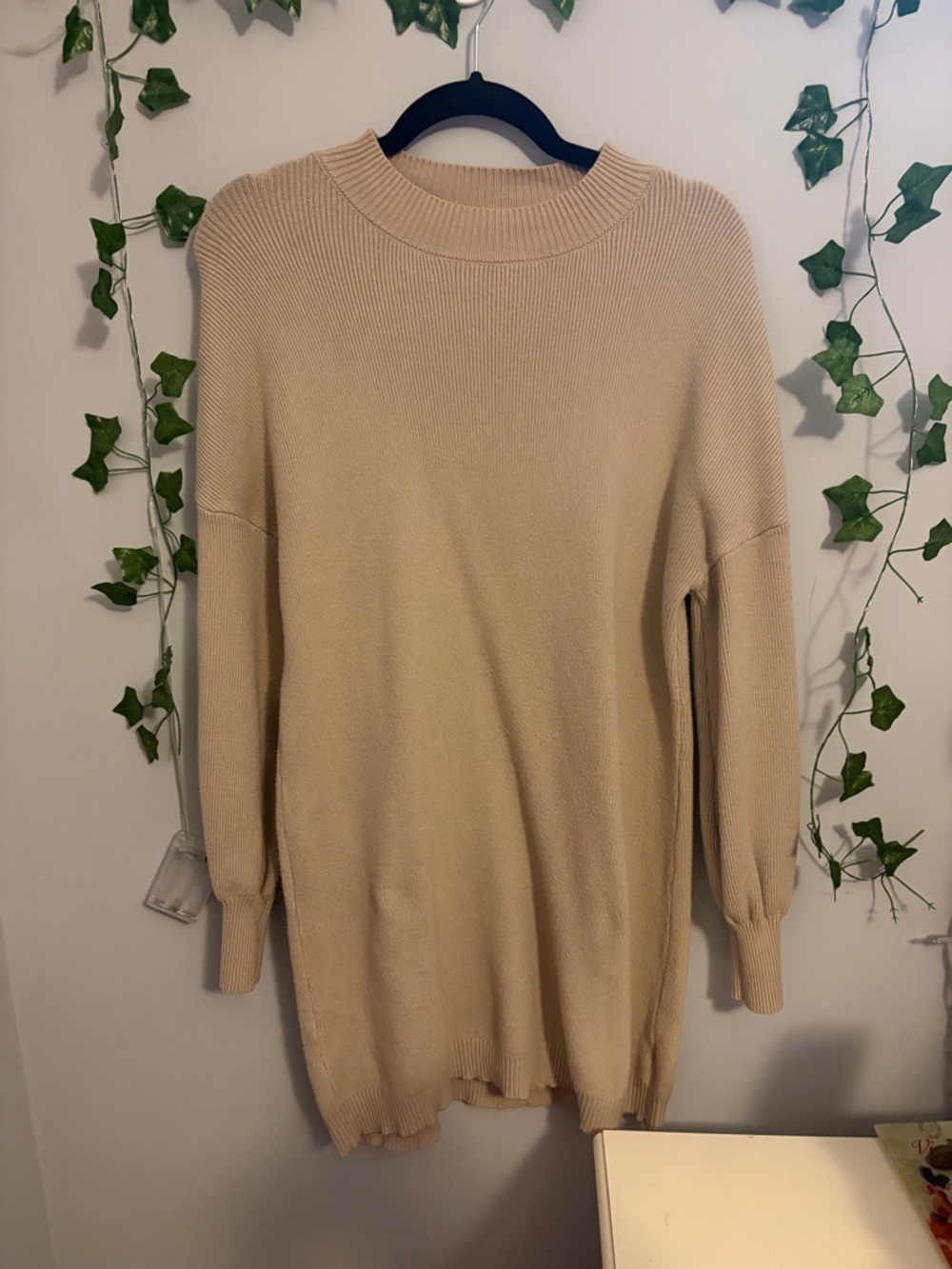 Zesica Tan Long Sleeve Classy Sweater Midi Dress Size L